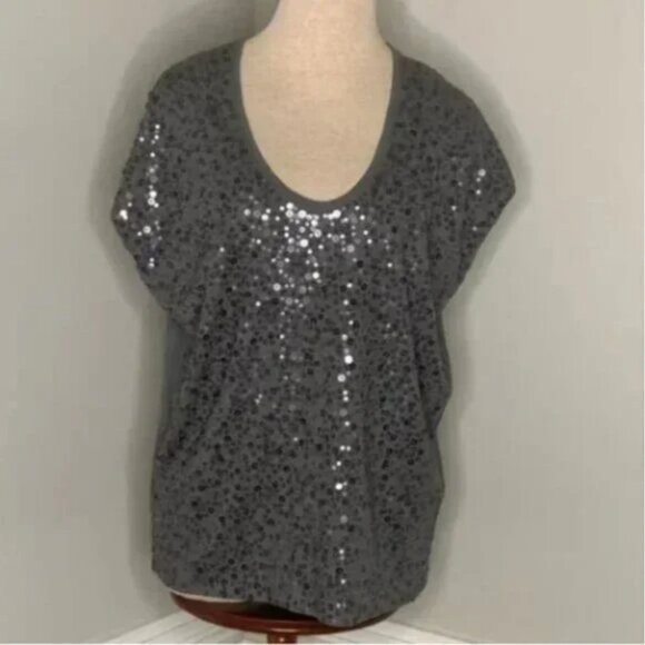 Garnet Hill Cap Sleeve Sequined Gray Cocktail Party Top Size Medium - Picture 2 of 7